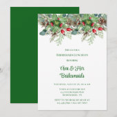 Pine Needles Red Berry Bruidsmeisjes Luncheon Kaart (Voorkant / Achterkant)