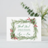 Pine Needles Red Berry Christmas Bedankt Kaart (Staand voorkant)