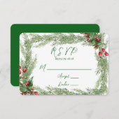 Pine Needles Red Berry Christmas RSVP kaarten (Voorkant / Achterkant)