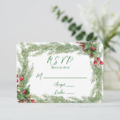 Pine Needles Red Berry Christmas RSVP kaarten (Staand voorkant)