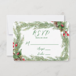 Pine Needles Red Berry Christmas RSVP kaarten