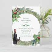 Pine Needles Red Berry Kerst Brunch en Bubbly Kaart (Staand voorkant)