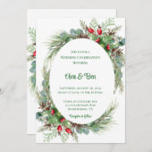 Pine Needles Red Berry Kerstbruiloft Kaart (Voorkant / Achterkant)
