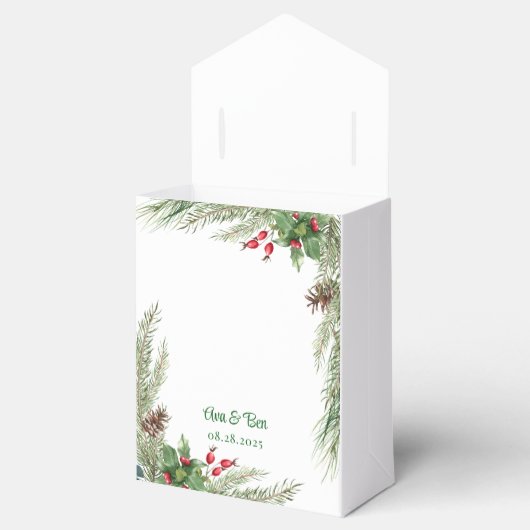 Pine Needles Red Berry Wedding Bedankdoosjes (Geopend)