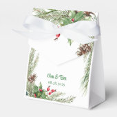 Pine Needles Red Berry Wedding Bedankdoosjes (Voorkant Zijde)