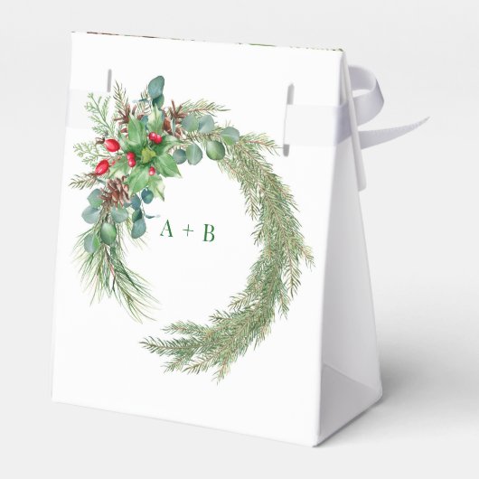 Pine Needles Red Berry Wedding Bedankdoosjes (Achterkant)