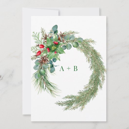 Pine Needles Red Berry Wedding Shower Kaart (Achterkant)