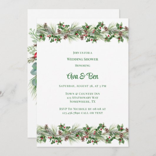 Pine Needles Red Berry Wedding Shower Kaart (Voorkant / Achterkant)
