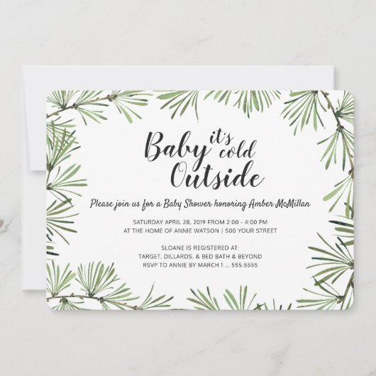 Pine Needles Winter Baby shower Uitnodiging (Voorkant)