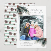 Pine & Pine Cone Waterverf VROLIJKE KERST Foto Feestdagenkaart (Voorkant / Achterkant)