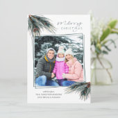 Pine & Pine Cone Waterverf VROLIJKE KERST Foto Feestdagenkaart (Staand voorkant)