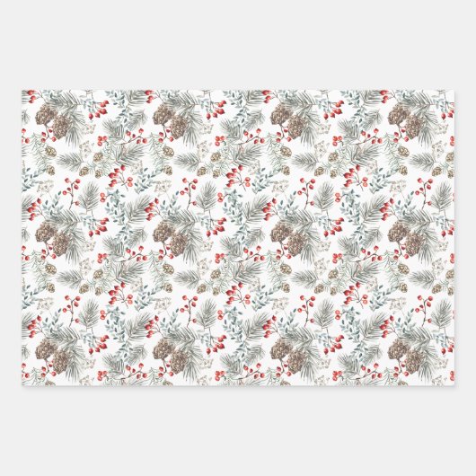 Pine Pine Cones Red Berries Kerstmis Inpakpapier Vel (Voorkant 2)