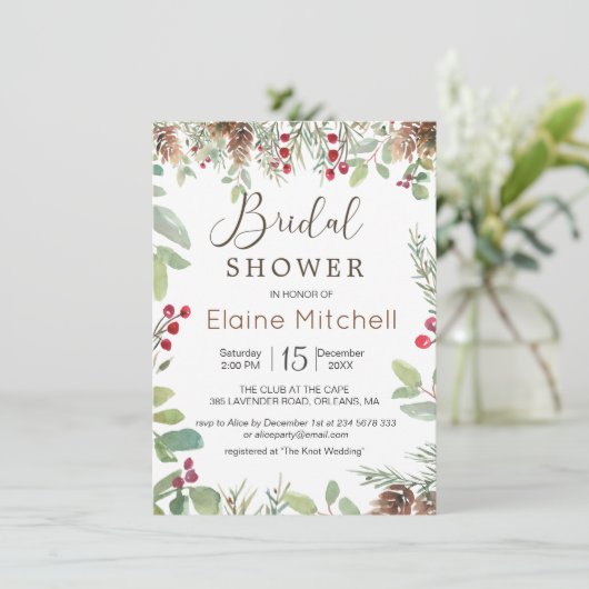 Pine Red Berry Winter Greenery Vrijgezellenfeest Kaart (Staand voorkant)