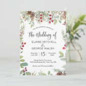 Pine Red Berry Winter Greenery Wedding Kaart (Staand voorkant)