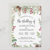 Pine Red Berry Winter Greenery Wedding Kaart (Voorkant / Achterkant)
