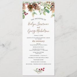 Pine Red Berry Winter Greenery Wedding Programme Programmakaart