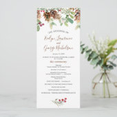Pine Red Berry Winter Greenery Wedding Programme Programmakaart (Staand voorkant)