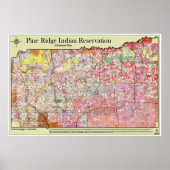 Pine Ridge Reservation Allottment Map met district Poster (Voorkant)
