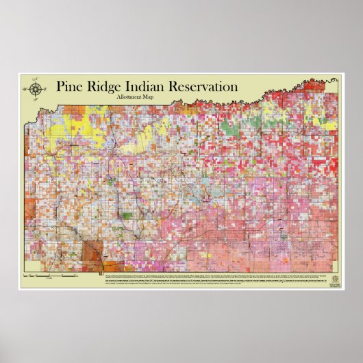 Pine Ridge Reservation Allottment Map met district Poster (Voorkant)