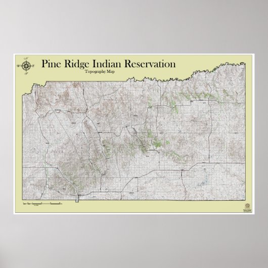 Pine Ridge Reservation Topography Map Poster (Voorkant)