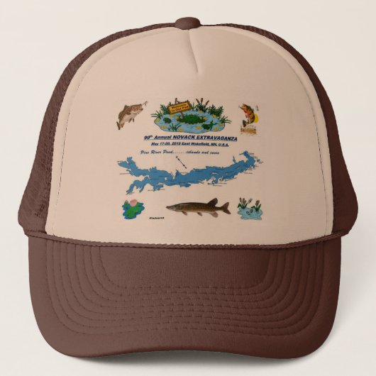 Pine River Pond NH - GO FISH Brown Trucker Hat Trucker Pet (Voorkant)