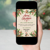 Pine rode bessen beige burlap schattige uil Kerstm Feestdagenkaart