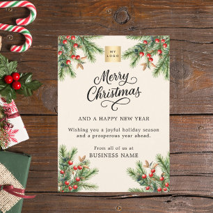 Pine rode bessen beige business logo kerst feestdagenkaart