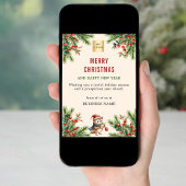 Pine rode bessen beige uil bedrijf logo kerst feestdagenkaart