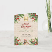 Pine rode bessen burlap foto bedrijf Kerstmis Feestdagen Kaart (Voorkant)