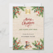 Pine rode bessen burlap uil bedrijf Kerstmis Feestdagenkaart (Voorkant)