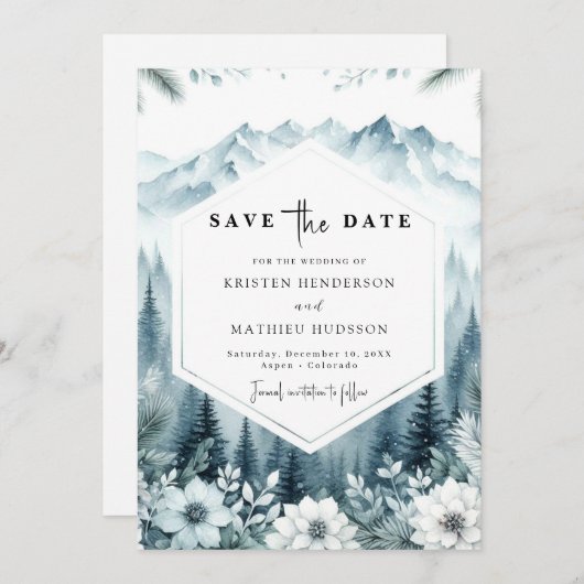 Pine Romance Mountain Wedding Save The Date (Voorkant / Achterkant)