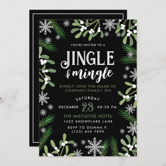 Pine Snowflakes Jingle & Mingle Kerstfeest Kaart (Voorkant / Achterkant)