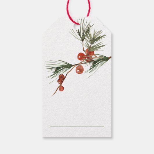 Pine Sprig Red Berries Merry kerstEditable Cadeaulabel (Achterkant)