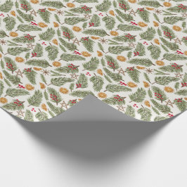 Pine Sprigs, Berries, Sinaasappels met kanker, ker Cadeaupapier