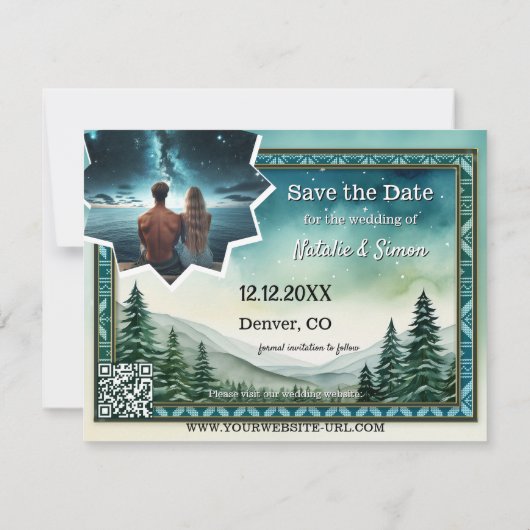 Pine Stargazing Photo Winter Save the Date Aankondiging (Achterkant)