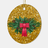 Pine Swag | Rode Bow | Faux Gold Glitter Holiday Keramisch Ornament (Links)