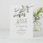 Pine tak | Winter Woud Huwelijk Save The Date (Staand voorkant)