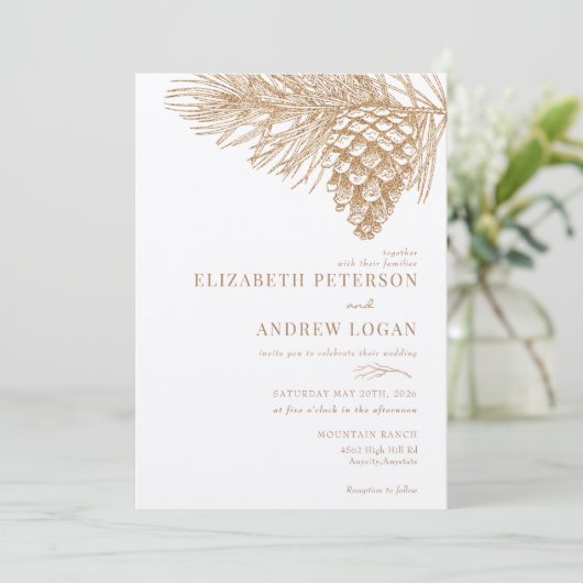 Pine Tak | Winter Woud Huwelijksuitnodiging Kaart (Staand voorkant)