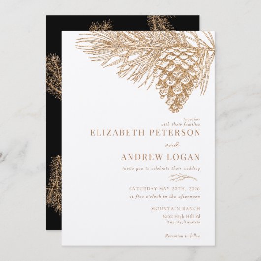 Pine Tak | Winter Woud Huwelijksuitnodiging Kaart (Voorkant / Achterkant)