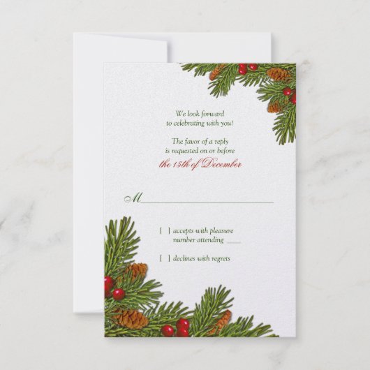 Pine Takken Kerst Winter Huwelijk RSVP Kaart (Voorkant)
