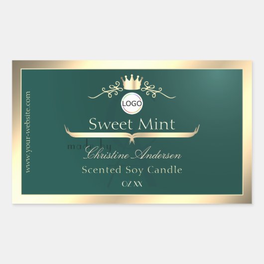 Pine Teal Product Label Gold Frame Logo Monogram (Voorkant)