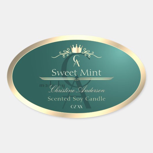 Pine Teal Product Label with Gold Frame Monogram (Voorkant)