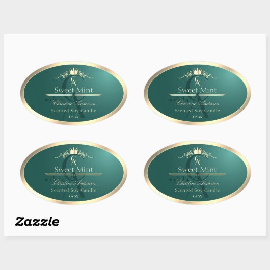 Pine Teal Product Label with Gold Frame Monogram (Vel)