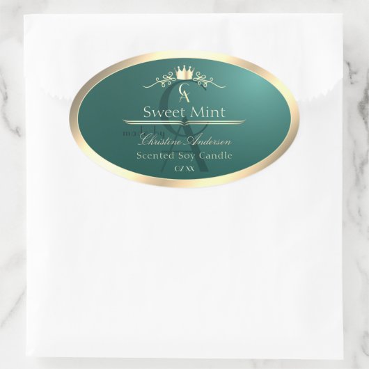 Pine Teal Product Label with Gold Frame Monogram (Tas)