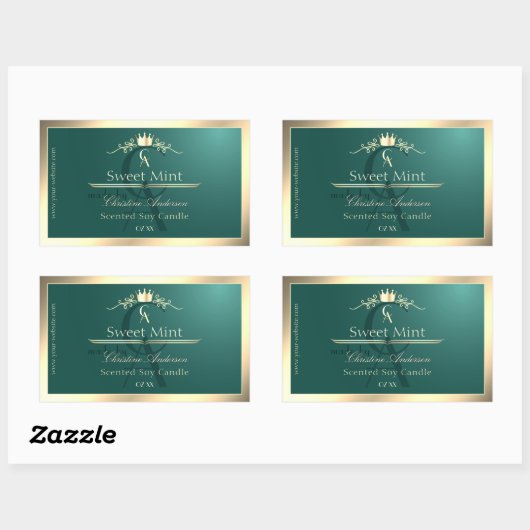 Pine Teal Product Label with Gold Frame Monogram (Vel)