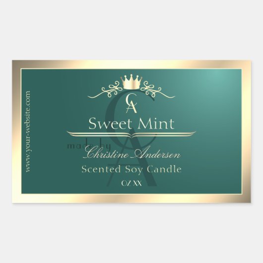 Pine Teal Product Label with Gold Frame Monogram (Voorkant)