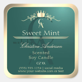 Pine Teal Product Label with Gold Frame Monogram