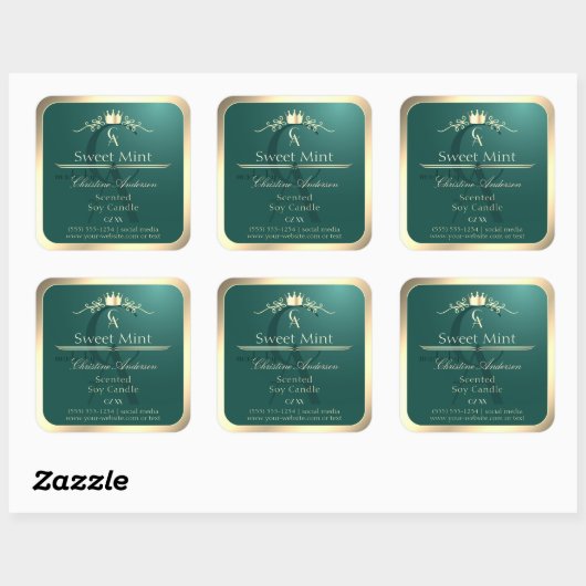 Pine Teal Product Label with Gold Frame Monogram (Vel)