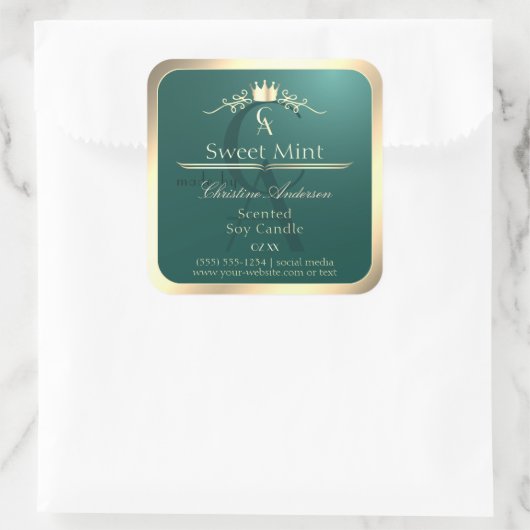 Pine Teal Product Label with Gold Frame Monogram (Tas)
