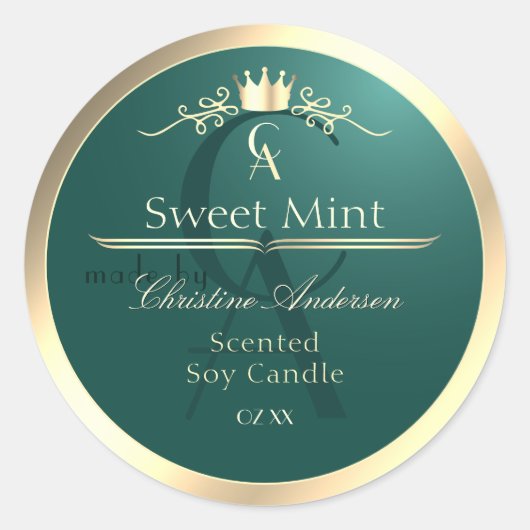 Pine Teal Product Label with Gold Frame Monogram (Voorkant)